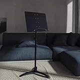 Soporte de música ajustable, de pie con soporte triangular, base aerodinámica para guitarras y baterías, adecuado para varios entornos de actuación