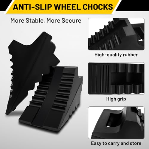 ROBLOCK Solid Rubber Wheel Chocks Heavy Duty Trailer Chock -2 Pack Black, 8.6" Long x 3.7 Wide x 4.7" High for Car, Travel Trailers, RV, Truck, and ATV - Thumbnail 3