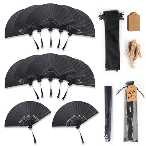 LALAGO 25 Piéces Éventails Pliants avec Frange en Soie, Ventilateurs Pliables, Ventilateur Pliant, Ventilateur Chinois pour Danse, Fête, Cadeau de Mariage,...
