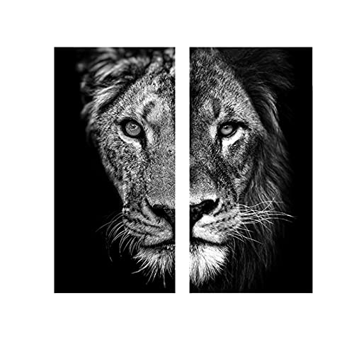 Toile d'art de Lion noir et blanc 50x70cm art mural moderne salon maison