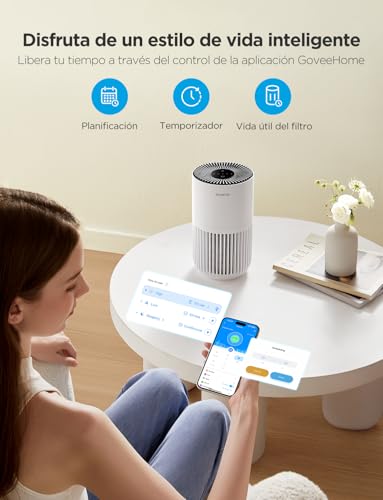 GoveeLife Mini-Luftreiniger fürs Schlafzimmer, intellig. HEPA-Filter mit Alexa-App-Steuerung gegen Tierhaare, Gerüche, Pollen, Rauch, Tragb. Luftreiniger mit 3 Geschwindigkeiten, 2 Modi, Timer, Aromen – Bild 4
