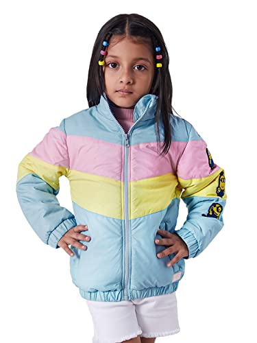 Image of The Souled Store| Official Minions: Characters Girls and Kids Jackets| Regular Fit Graphic Printed|Full Sleeve|100% Polyester Multicolored Girls Puffer Jackets