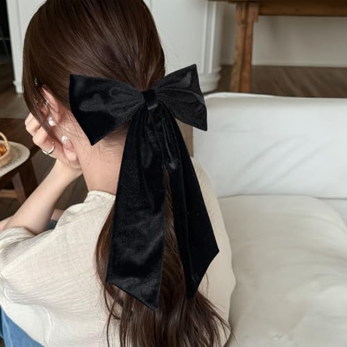Pinza de cabello con lazo de terciopelo negro, 6.5 pulgadas miniatura 2