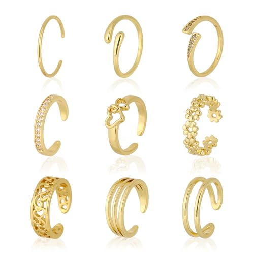 Mikovivi 9stk Zehenringe für Damen 9 Verschiedene Modelle Verstellbarer Zehenringe Zarter Fußschmuck Sommerliche Strandschuhverzierungen (Goldfarben)