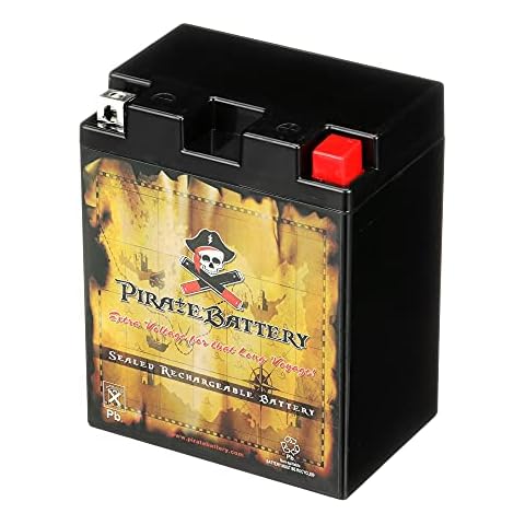 Pirate Battery YB14L-A2 Conventional Replacement Battery for Motorcycle and Snowmobile: 12 Volts, 1.4 Amps, 14Ah, Nut and Bolt (T3) Terminal Cover