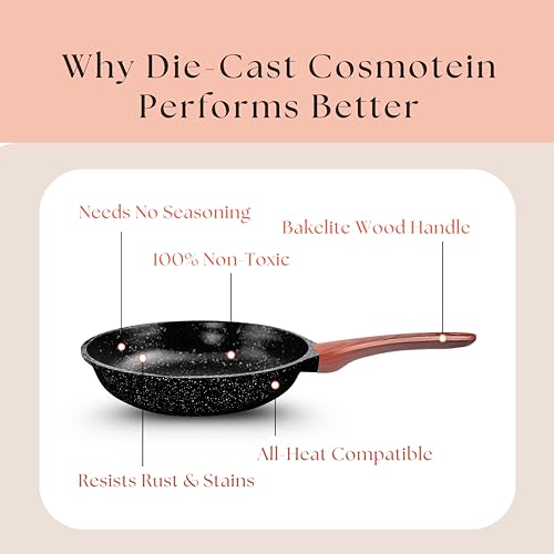 Image of kyyte CosmoTein Die Cast Non Stick Fry Pan with Glass Lid 20 cm Dia,Pasta,Saute Pan,Nonstick Fry Pan with 5 Layer Coating,Gas &Induction Stove Friendly,Dishwasher Safe,PFOA&PFOS Free, Safe&Toxic-Free.