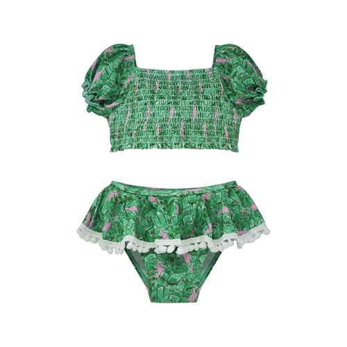 Image of Flap Happy Baby Girls' UPF 50+ Gemma Two Piece Smocked Pom-pom Swimsuit