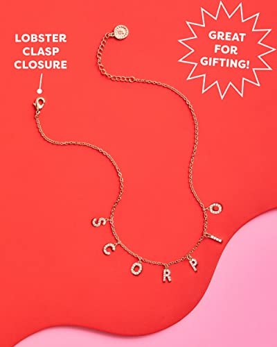 xo, Fetti Zodiac Scorpio Necklace, 14" Choker, Gold Pave, Charm Letter Cubic Zirconia Jewelry | Horoscope Birthday Gift, BFF Friend Gift, Bday3