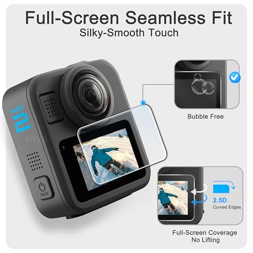 Image of FiTSTILL Tempered Glass Screen Protector for Go Pro MAX2 /MAX360 2025 /MAX Fusion(2019),Scratch Resistant LCD Tempered Glass Film 9H Hardness Guard Touch Sensitive Easy Installation Accessory