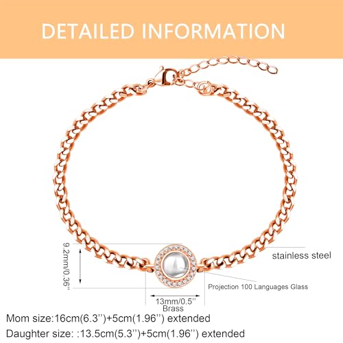Image of 2 Mother-daughter Bracelet Sets, 100 Languages I Love You Projection Bracelet Matching Gift for Mom Daughter Back-to-school Birthday Mother's Day Jewelry