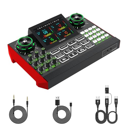 Image of Tenlamp G9 Live Sound Card - Game audio mixer with built-in audio interface, compatible with smartphones and computers. Soundboard designed for live streaming and content creation.