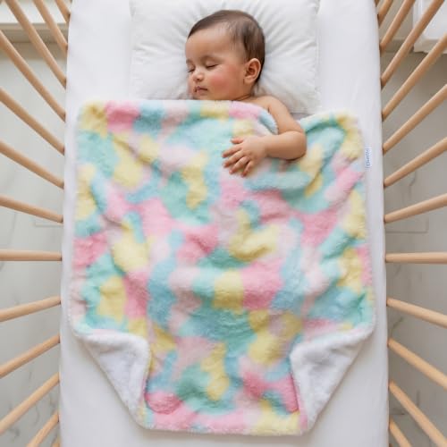 Image of Cherilo Ultra Soft Baby Blanket, Double-Sided Plush Faux Fur, Skin Friendly & Machine Washable, Ideal for New Born Baby Gifts, 100 x 75 cm, 0-18 Months, Pastel Rainbow (Pack of 1)