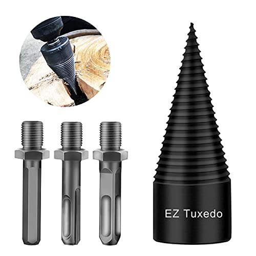 EZ Tuxedo 32MM Firewood Drill Bit Wood Splitter, Shank Log Splitter with 3 Handle for Electric Hammer, Impact Drill, Electric Drill