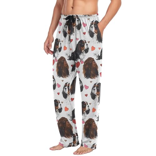 Cute Cavalier King Charles Dog Heart Pajama Pants Mens Lounge Pjs3
