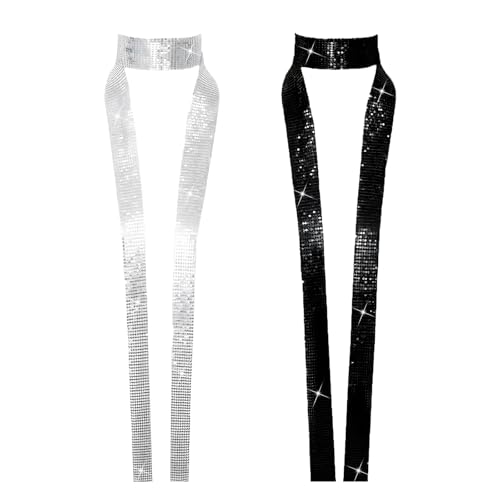 LURVOUS 2 Pièces Écharpe à Paillettes, Foulards Scintillant Cravate à Paillettes Fines et Longues, Disco Écharpe, 70s Accessoires de Costume pour Fête...