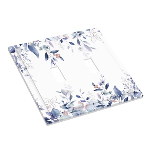 Decorative Switch Plate Covers Rustic Ink Blue Eucalyptus Leaves Sage leaf 2 Gang Light Switch Cover Plate Unique Double Toggle Wall Plate Light Switch Covers for Bedroom Home Decor