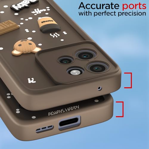 Image of Outlouders Back Cover for Moto Edge 50 Neo 5G | 3D Cartoon Cute Fun Bear | Silicone Full Body Protection Bumper Case (Brown)
