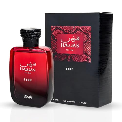 Hawas Fire Eau De Parfum Spray, 100ML (3.4 Oz) – Luxury gift for Him – Long Lasting Arabian Perfume for Men