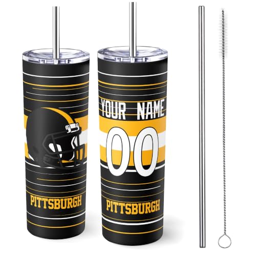 Image of Pittsburgh Tumbler 20oz Travel Mug Custom Name and Number Gifts