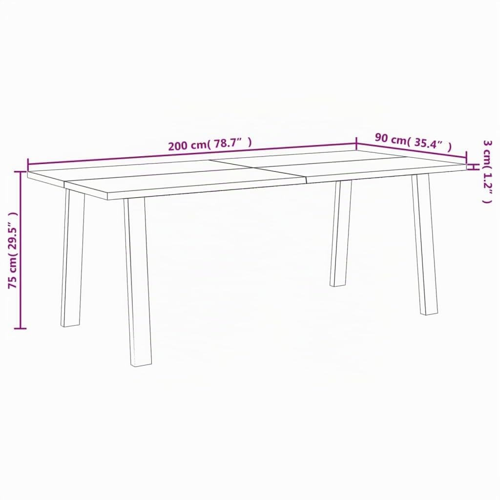 IKAYAA Mesa de Comedor Madera Maciza de Acacia 200x90x75 cmMesa Industrial de Comedor Mesa Salon Rustica Mesa Comedor Patas Metálicas/Hierro