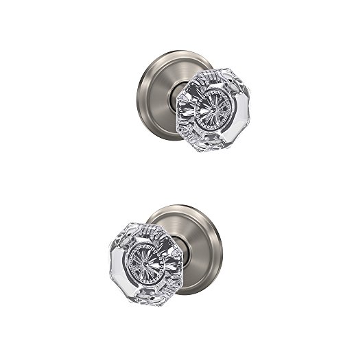 Schlage Custom Fc21 Alx 619 Ald Alexandria Glass Knob With Alden Trim Hall-Closet And Bed-Bath Lock, Satin Nickel #TOP1