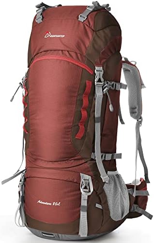 MOUNTAINTOP 80L Internal Frame Hiking Backpack for Man & Women Backpacking with Rain Cover Maroon