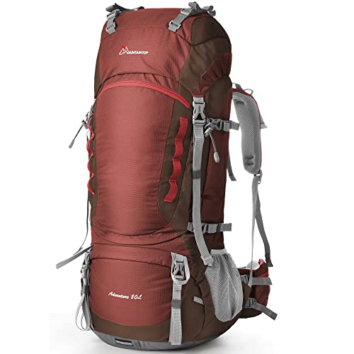 Mountaintop 80L Internal Frame Hiking Backpack For Man & Women Backpacking With Rain Cover Maroon #TOP10