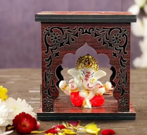 Idole de Ganesh de qualité supérieure finition marbre et couronne dorée - 4