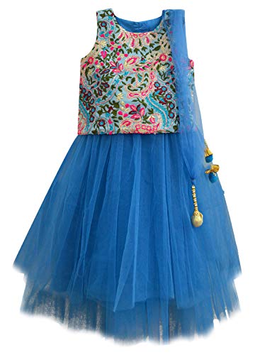 Image of A.T.U.N. Fresh Bloom Embroidered Turquoise Three Piece Tutu Lehenga Set