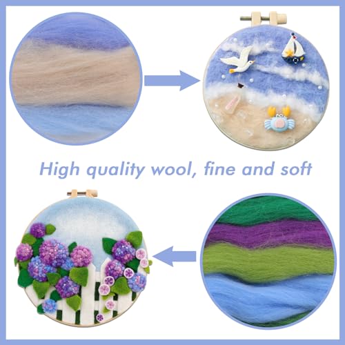 BUOKKON 2 Pcs Needle Felting Kit for Beginner Needle Felting Kit with Wool Roving Embroidery Hoops Instructions Felting Needles - Image 3