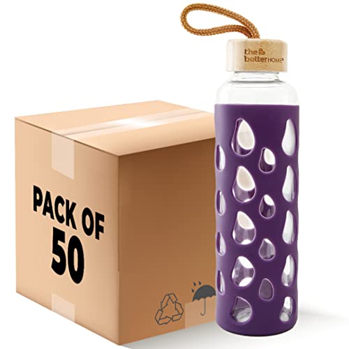 Image of The Better Home 550 ML Borosilicate Glass Water Bottle With Silicon Sleeve & Bamboo Lid | Glass Water Bottle With Cover | Water Bottle For Office | Glass Water Bottle For Kids | Easy To Carry Loop Pack of 50