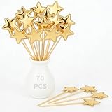 70 Pcs Gold Star Sticks Decor, Shiny Star Cake Topper Picks with Wooden Sticks for Birthday Wedding Baby Shower Party Cupcake Toppers Vase Decor