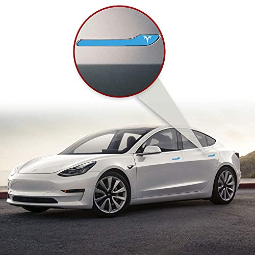 Image of IPG Compatible for Model 3 / Model Y /Juniper Door Handle Decal Sticker Wrap Kit (Set of 4) with Tesla Logo Personalize Your Tesla (Gloss Light Blue)