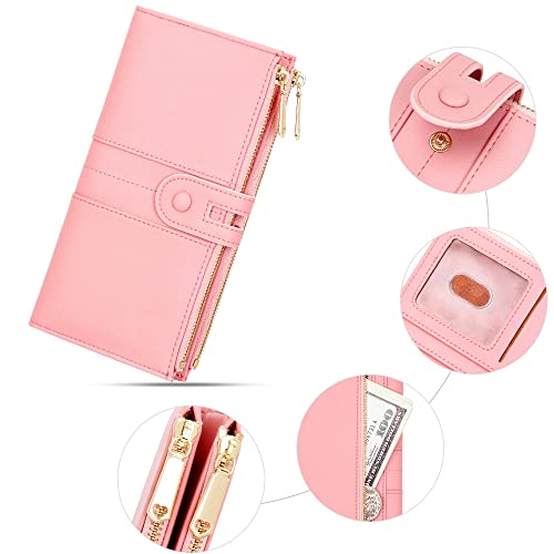 Slim Wallets for Women PU Leather Card Holder Wallet Large Capacity Bifold Clutch Wallet with Double Zipper Pocket4