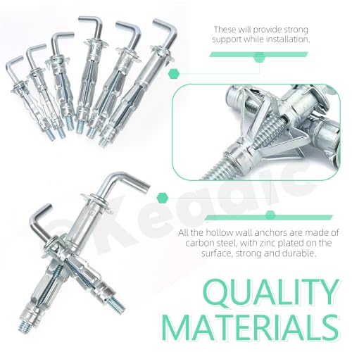 Keadic 46Pcs 6 Sizes Hollow Wall Anchor Screw Assortment Set, M4*32, M4*38, M5*37, M5*52, M6*52,M6*65 - Image 3