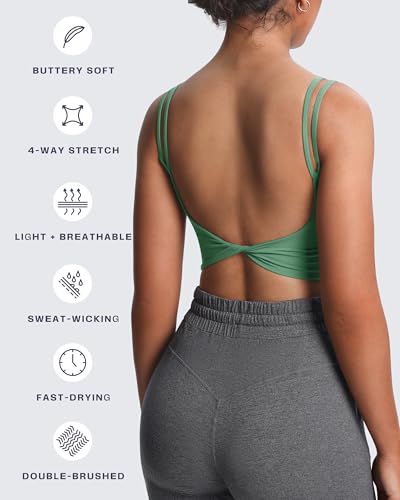 Image of Aoxjox Women's Workout Sports Bras Fitness Padded Backless Yoga Crop Tank Top Twist Back Cami