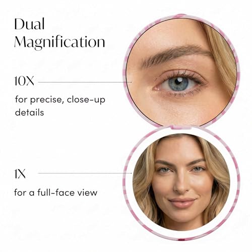 Image of Fancii Taylor LED Lighted Travel Makeup Mirror, Rechargeable, 10x /1x Magnifying, Tru-Glow Lighting System, XL Large 5 inch Wide | Compact Mirror for Purses (Blush Zebra)