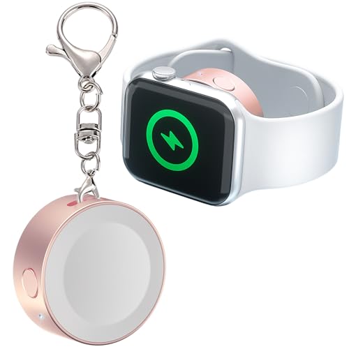 クールモバイル アップルウォッチ用 充電器 モバイルバッテリー 軽量 小型 キーホルダー付き 持ち歩き Type-C 充電ケーブルとの併用 2way 内蔵バッテリー 磁気急速充電 ミニ充電器 (ピンク)
