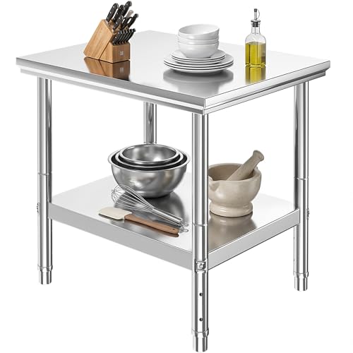 Image of DWVO 30x24in Stainless Steel Table with Adjustable Shelf | NSF Metal Prep Worktable for Kitchen Restaurant Hotel Garage Warehouse Home Commercial