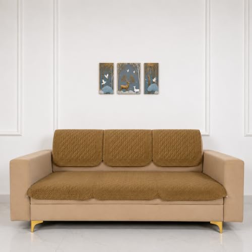 Image of Homerz Premium Petal Charm Sofa Cover | Embossed Floral Pattern | Soft Touch, Anti-Dust & Easy Wash Fabric Cloth, Washable and Durable (Mustard, 3 Seater, Seat Cover with Backrest)