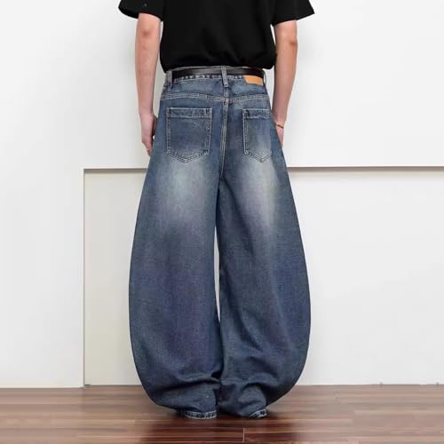 Wide Leg Barrel Jeans for Men Seam Front Baggy Hip Hop Loose Denim Pants Irregular Sutures Vintage Washed Jeans2
