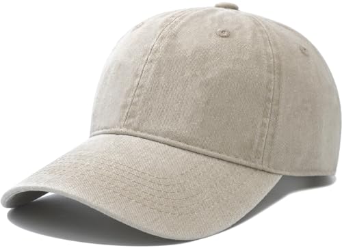 Image of HIQUACC Unisex Washed Cotton Baseball Cap Casual Vintage Dad Hat for Men Women Retro Solid Color Outdoor Sun Hat (Beige)