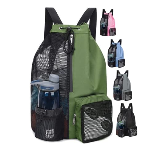 Mochila com cordão - Mochila de malha para natação, bolsa de ginástica leve (preta/verde)