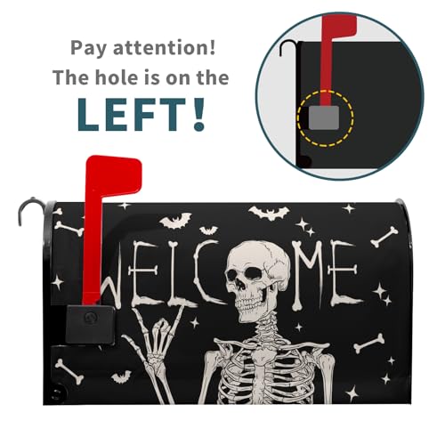 Image of Halloween Skull Mailbox Cover Magnetic Large Size 25.5 x 21 Inch Human Skeleton Mail Box Covers Fall Mailbox Wraps Welcome Halloween Letter Post Box Decoration for Home Garden Yard Outdoor Outside