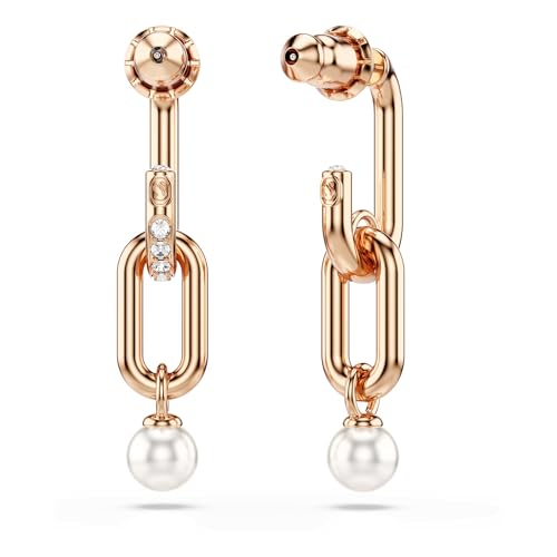 Constella ドロップピアス クリスタル・パール, ラウンドカット, ホワイト, ローズゴールドトーン・プレーティングの商品画像