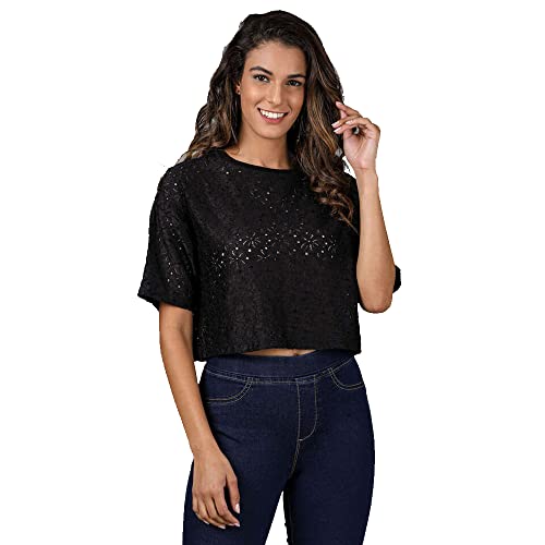 Image of in. fuse by Shoppers Stop Solid Polyester Round Neck Womens Regular Fit Top