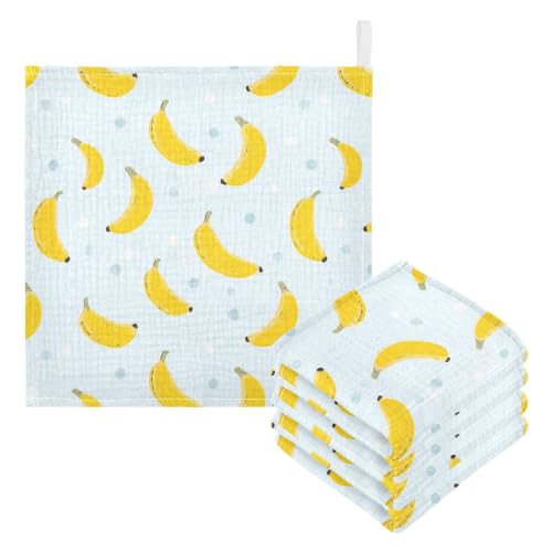 Image of vvfelixl Yellow Cute Banana Baby Burp Cloths Baby Muslin Washcloths for Boys Girls Cotton Babys Face Towel for Newborn Soft 11.8 X 11.8 in, 5 Pack