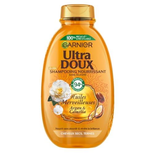 Garnier Ultra Doux - Shampooing Nourrissant - Enrichi en Huile d'Argan & Camélia - Pour Cheveux Secs à Très Secs, et Ternes - Huiles Merveilleuses - 400 ml