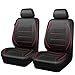 CAR PASS Universal FIT Piping Leather Two Front Seat Covers, Waterproof Faux Leather for SUV Sedan Van Truck, Airbag Compatible,Reserved Opening Holes for Headrest Covers. (Black red)