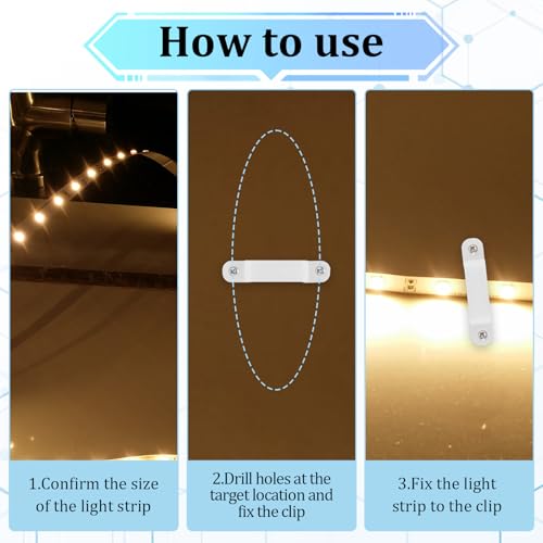 Image of 50 Pack Strip Light Mounting Brackets, Led Strip Light Holder, LED Clear Clips Outdoor Fixed Clips LED Tape Clamp, Waterproof Double Side Fixing, for 14 mm Wide IP67 /68 Strip Lights with 100 Screws